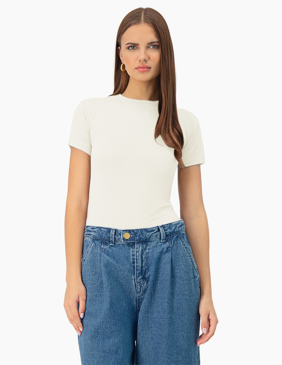 Playera manga corta cuello redondo para mujer