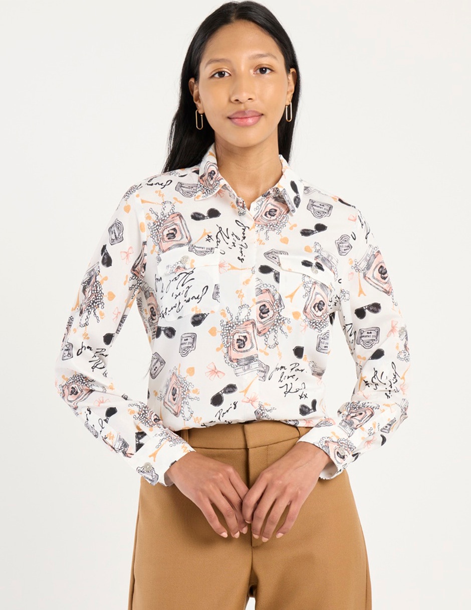Blusa camisera Karl Lagerfeld Paris manga larga para mujer Liverpool