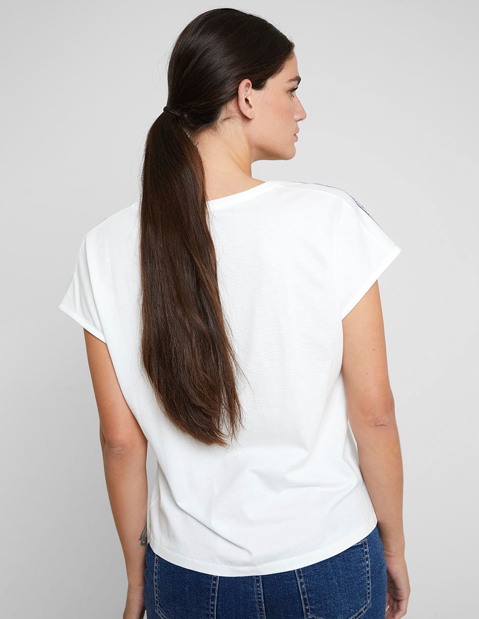Playera manga corta cuello V para mujer 2