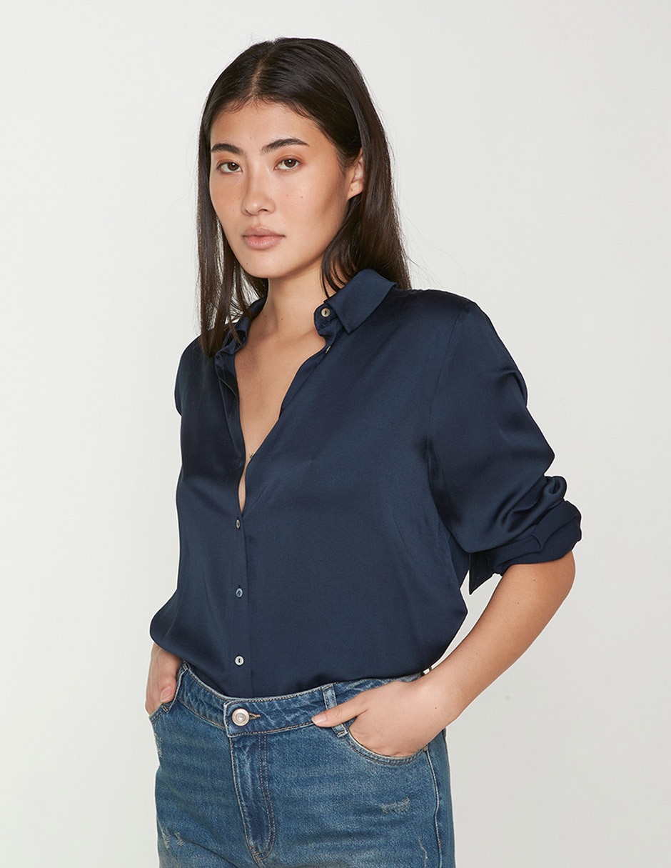 Blusa camisera manga larga para mujer