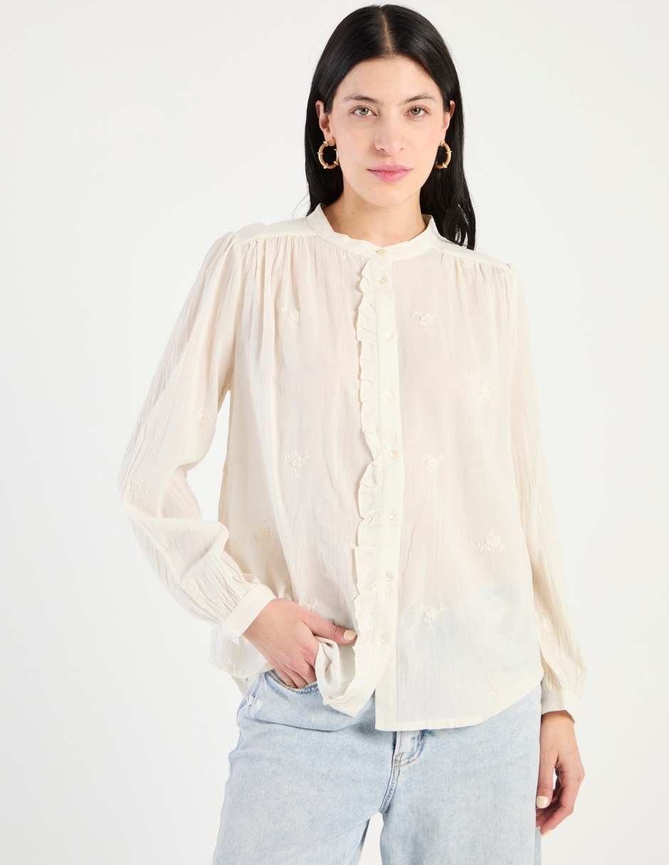 Blusa camisera manga larga para mujer