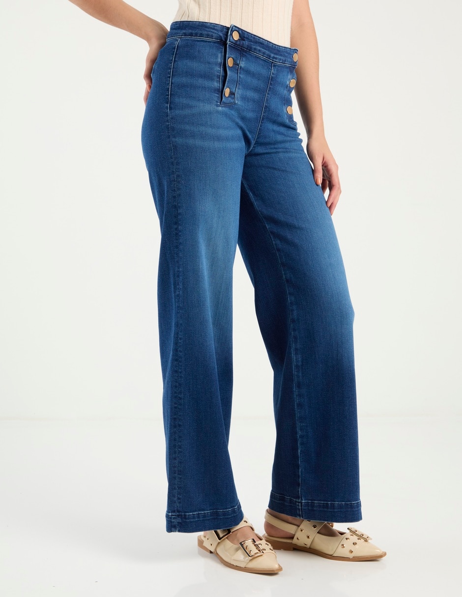 Jeans relaxed straight corte cintura para mujer