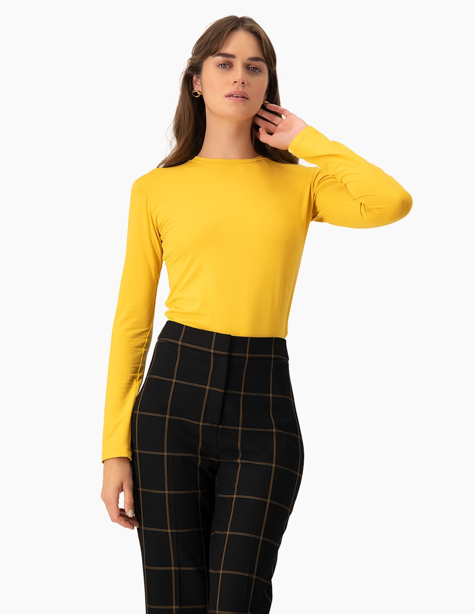 Playera manga larga cuello redondo para mujer