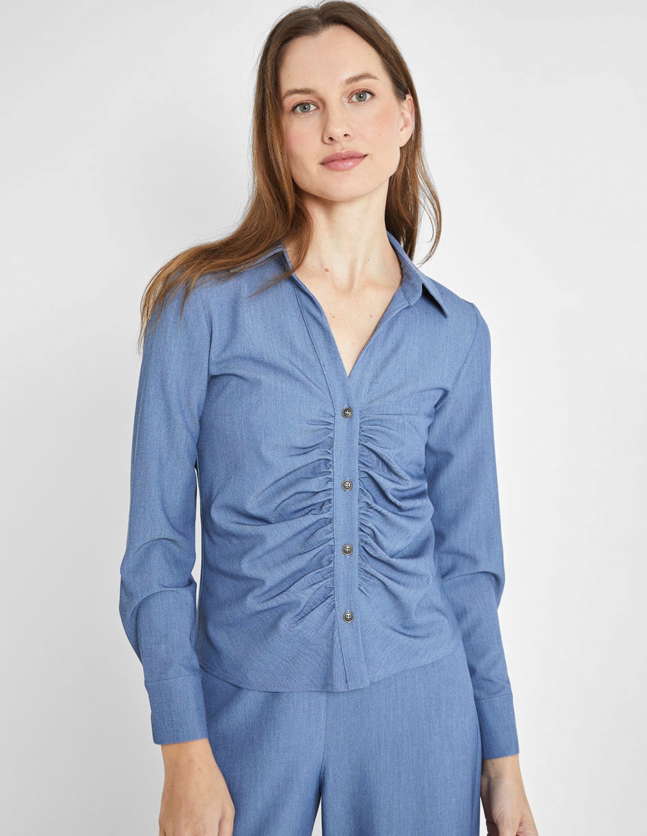 Blusa camisera manga larga para mujer