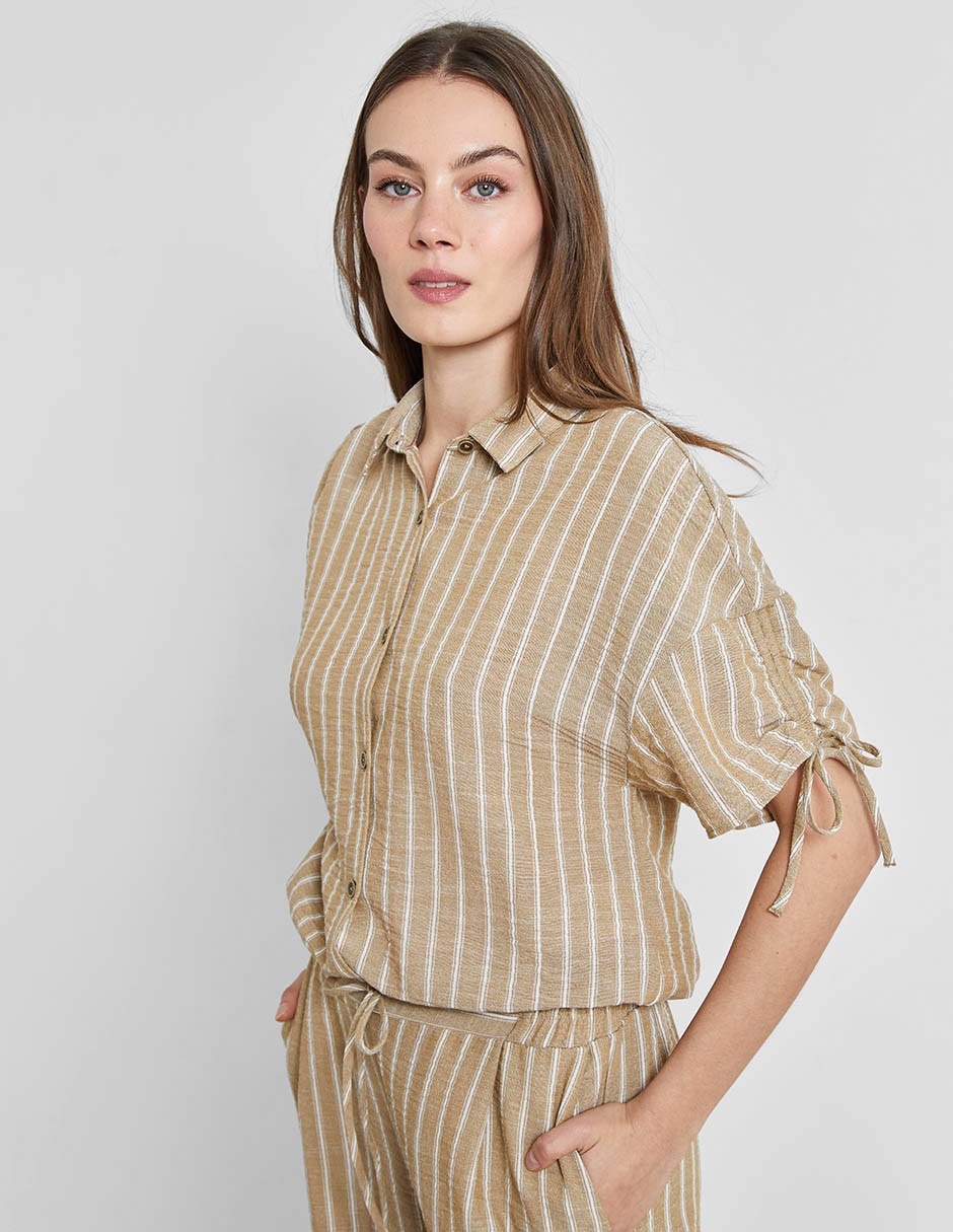 Blusa camisera manga corta para mujer