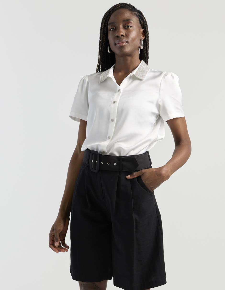 Blusa camisera manga corta para mujer
