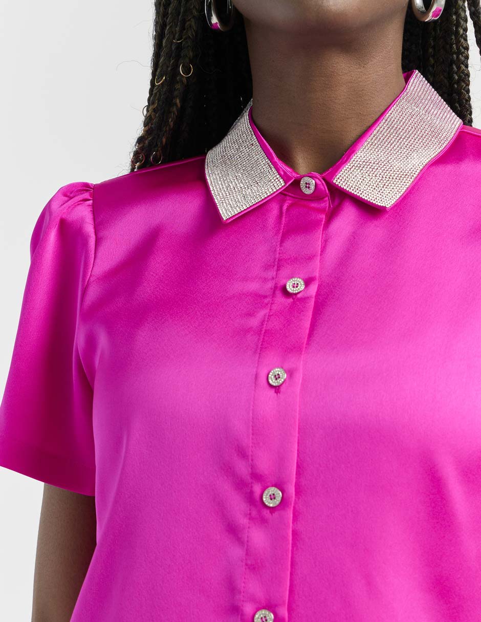 Blusa camisera manga corta para mujer 4