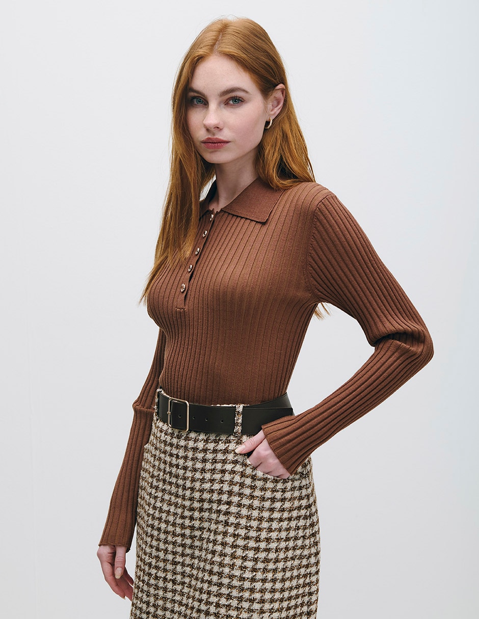 Suéter cuello camisero para mujer