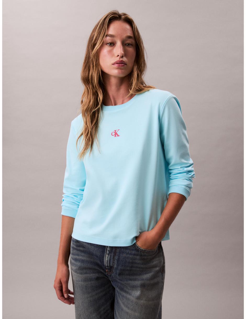 Playera manga larga cuello redondo para mujer