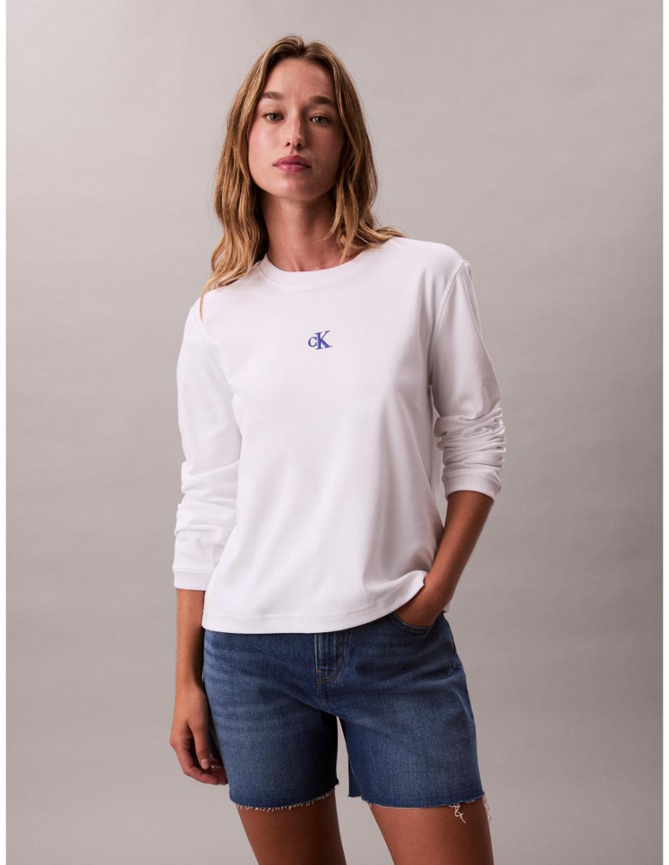 Playera manga larga cuello redondo para mujer