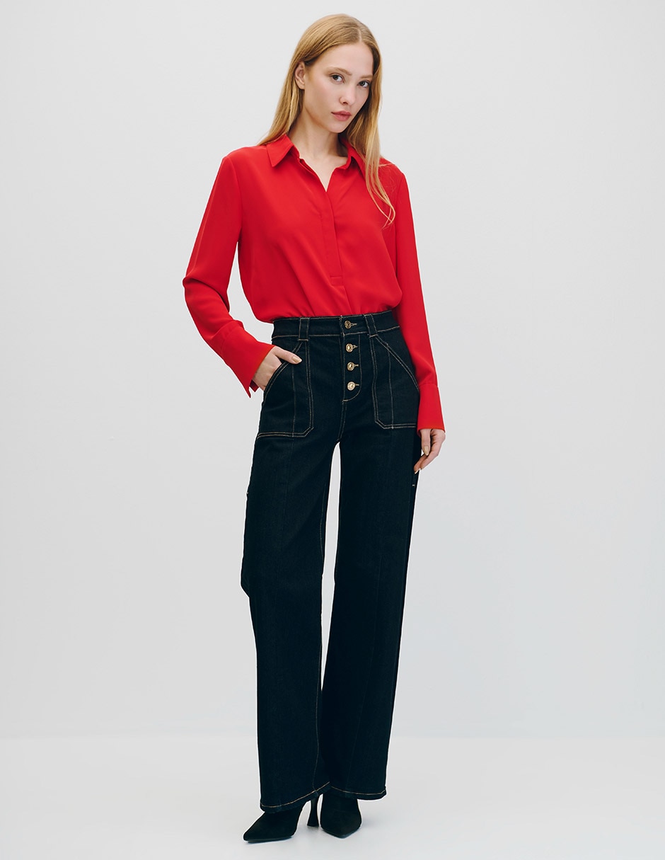 Blusa camisera manga larga para mujer