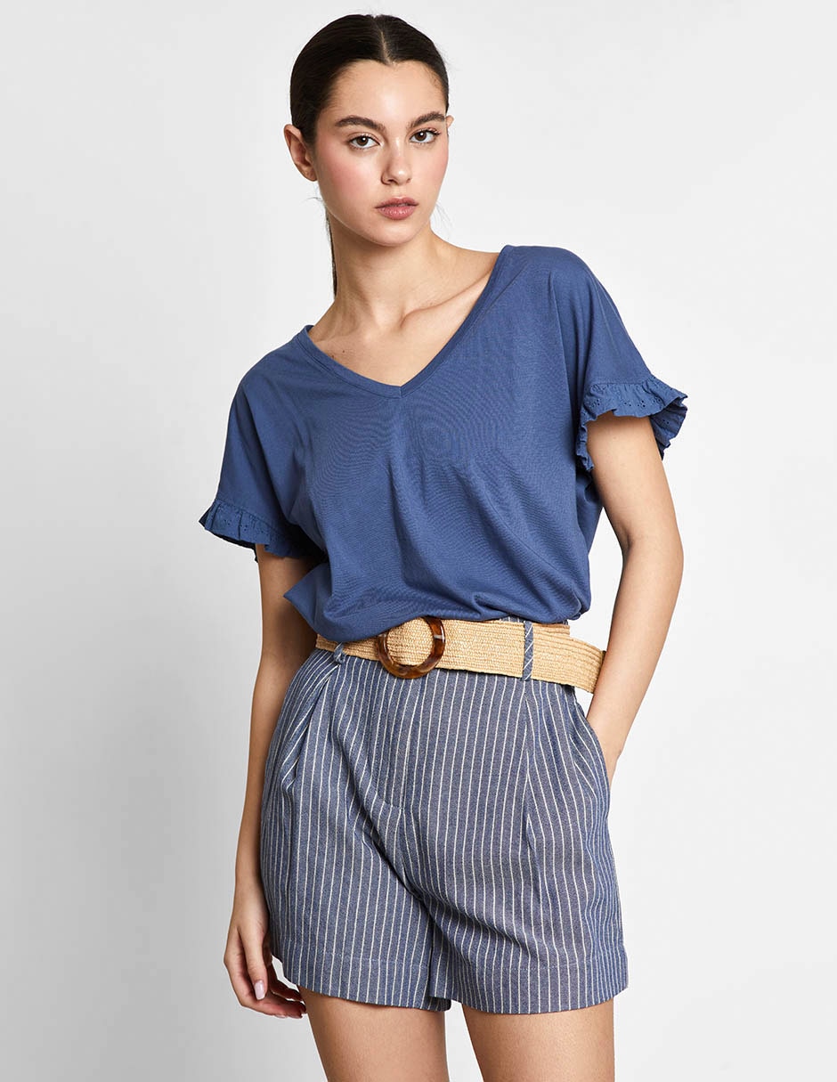 Playera manga corta cuello V para mujer