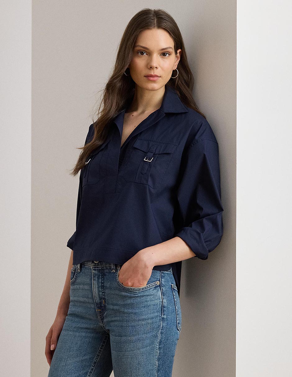 Blusa camisera manga larga para mujer