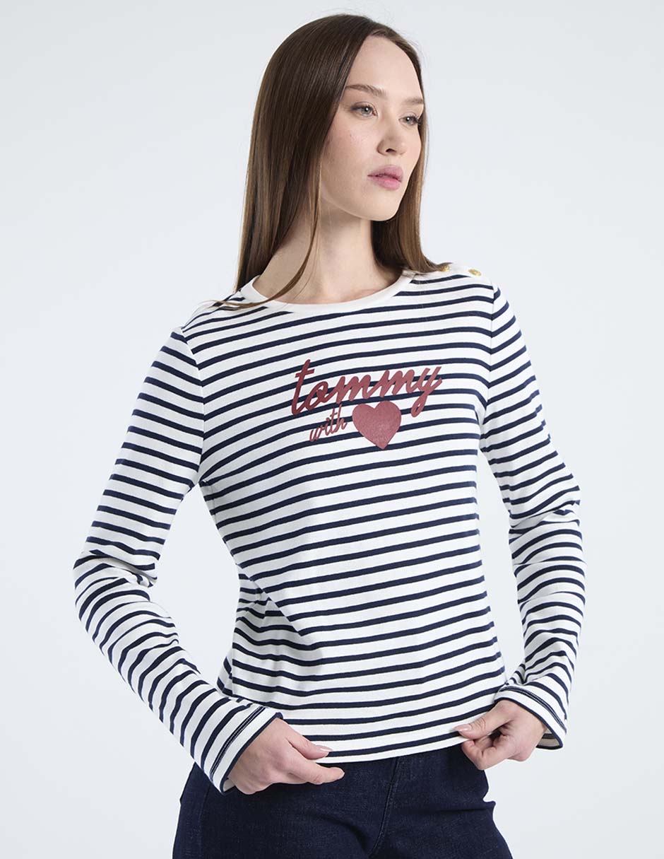 Playera manga larga cuello redondo para mujer
