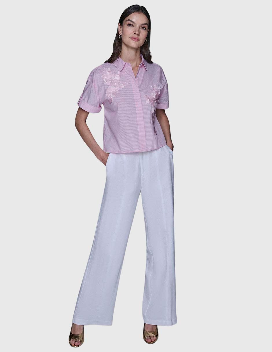 Blusa camisera manga corta para mujer