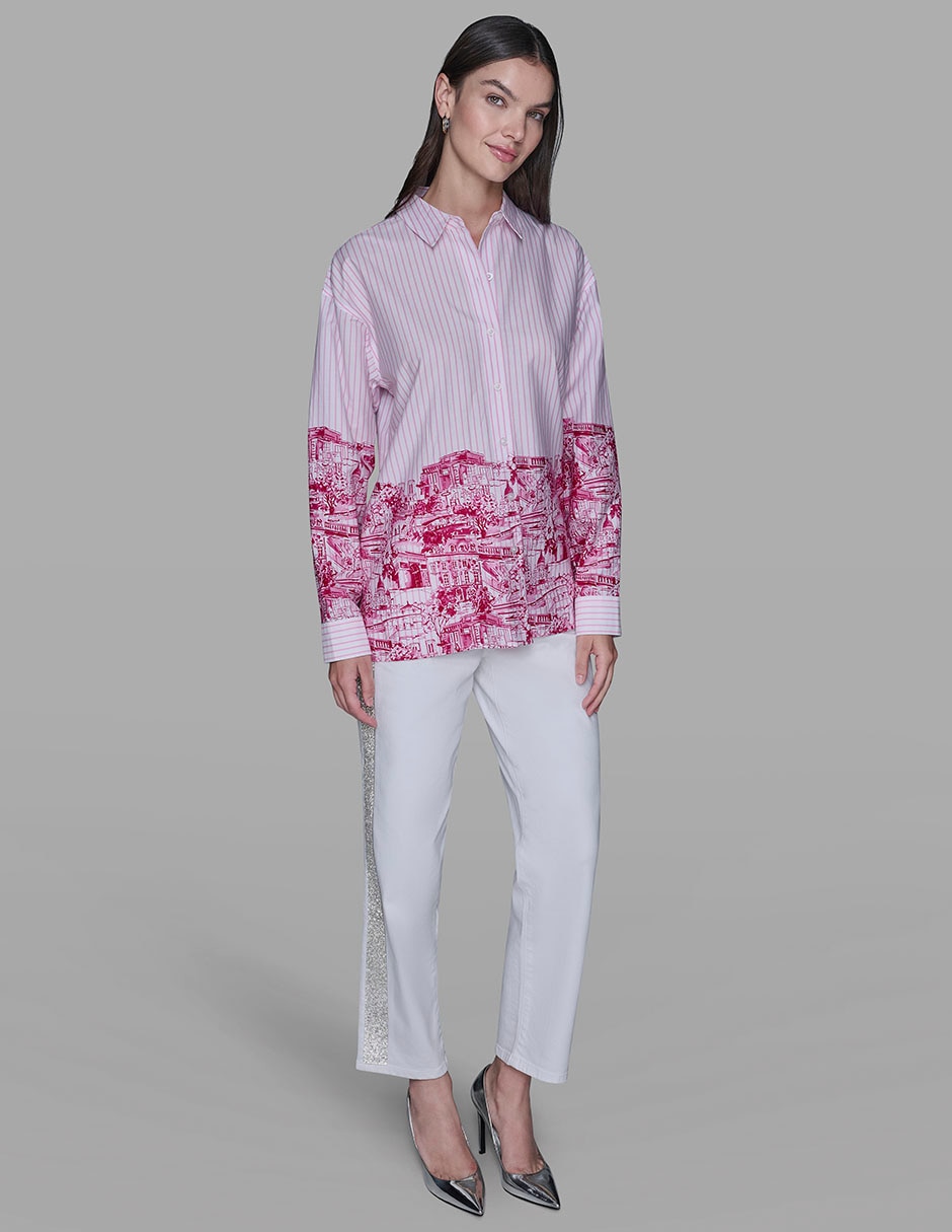 Blusa camisera manga larga para mujer