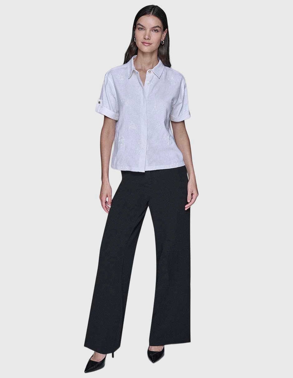 Blusa camisera manga corta para mujer