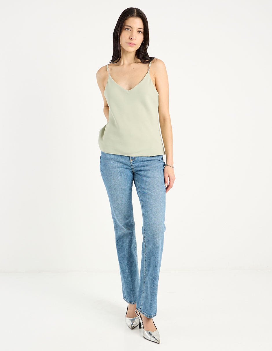 Jeans straight a la cintura para mujer 2