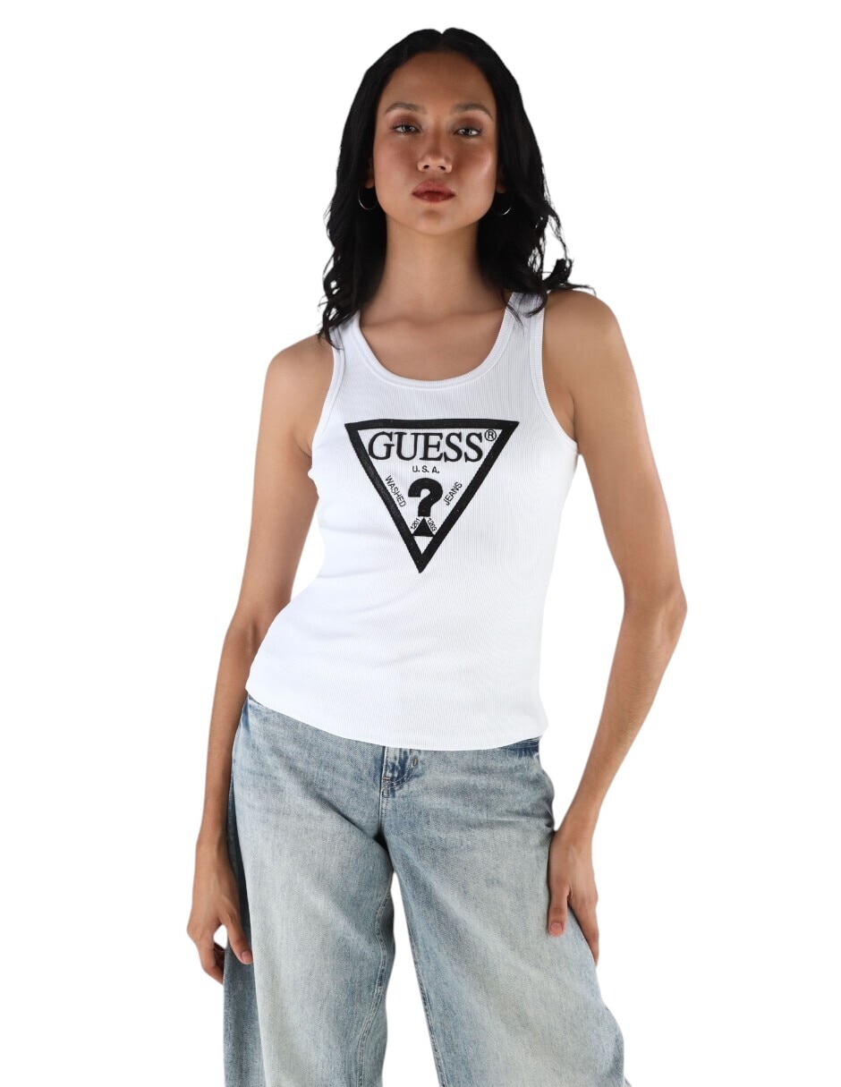 Playera sin manga cuello redondo para mujer