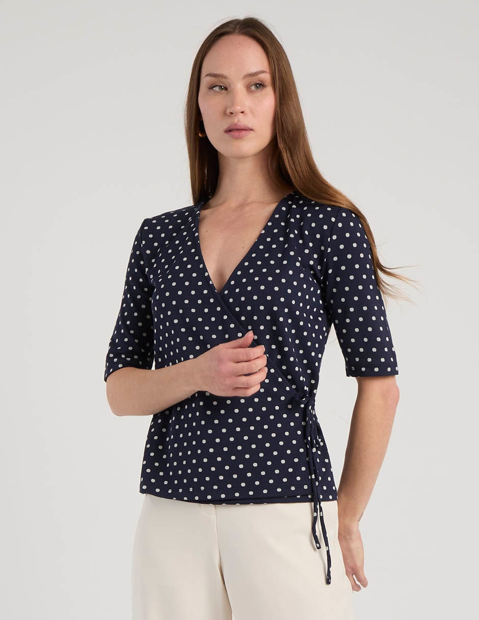 Blusa envolvente manga corta para mujer