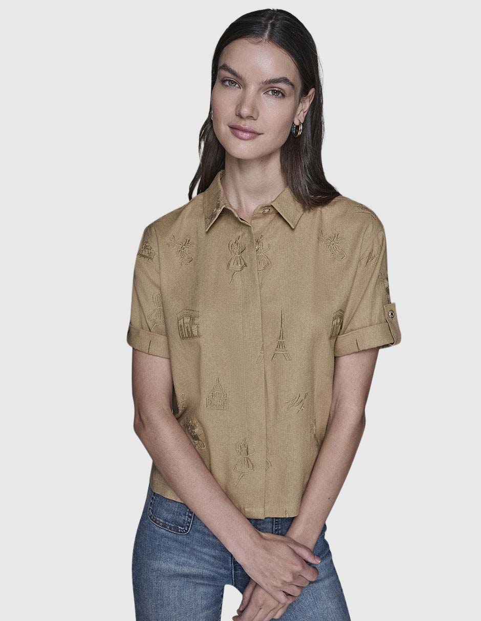 Blusa camisera manga corta para mujer