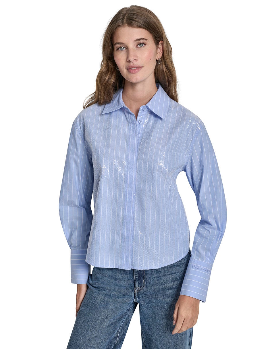 Blusa camisera manga larga para mujer