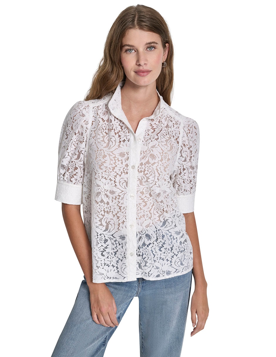 Blusa camisera manga al codo para mujer