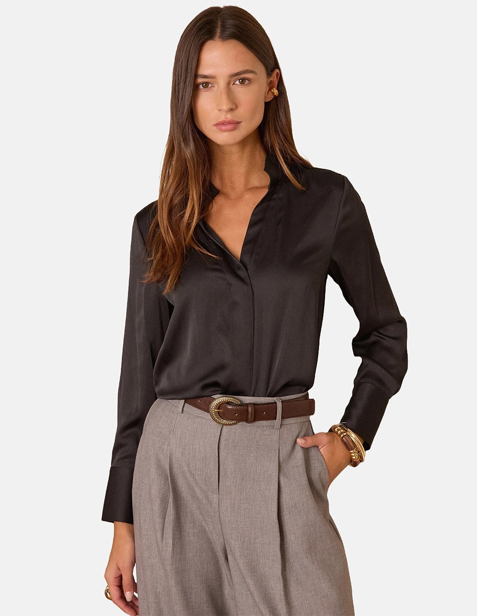 Blusa camisera manga larga para mujer
