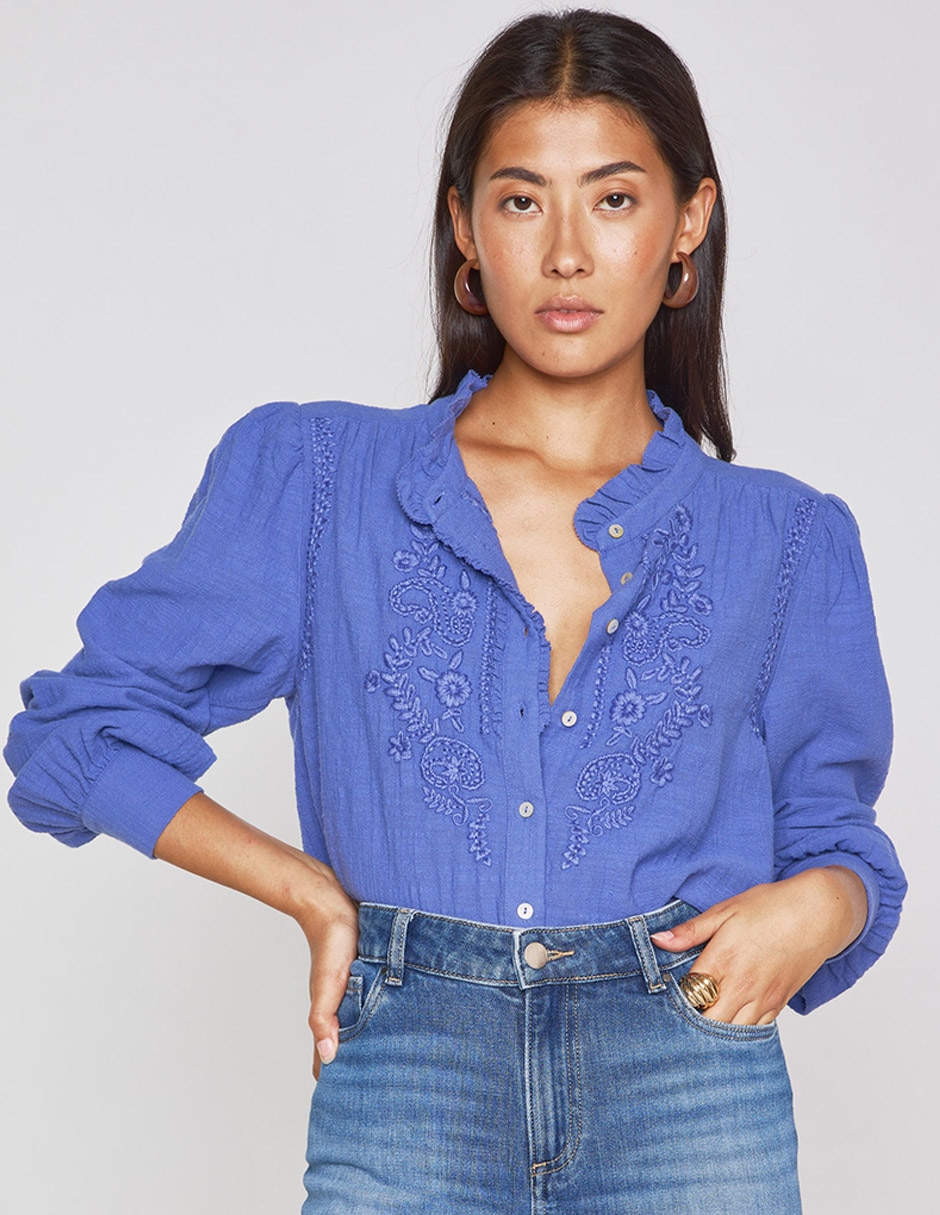 Blusa camisera manga larga para mujer