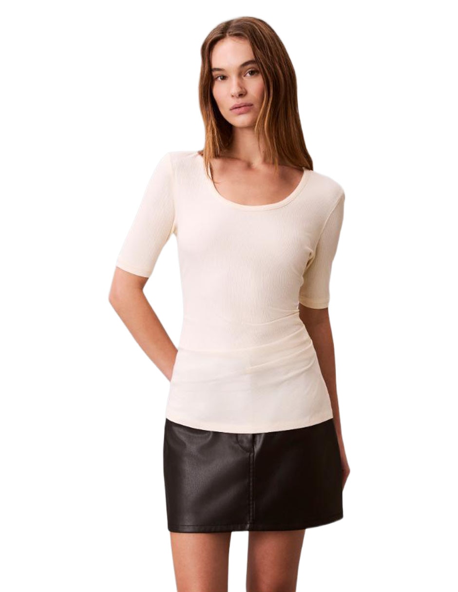 Playera manga 3/4 cuello redondo para mujer