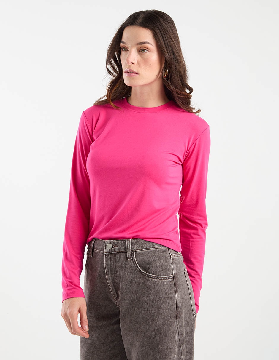 Playera manga larga cuello redondo para mujer Playera manga larga cuello redondo para mujer