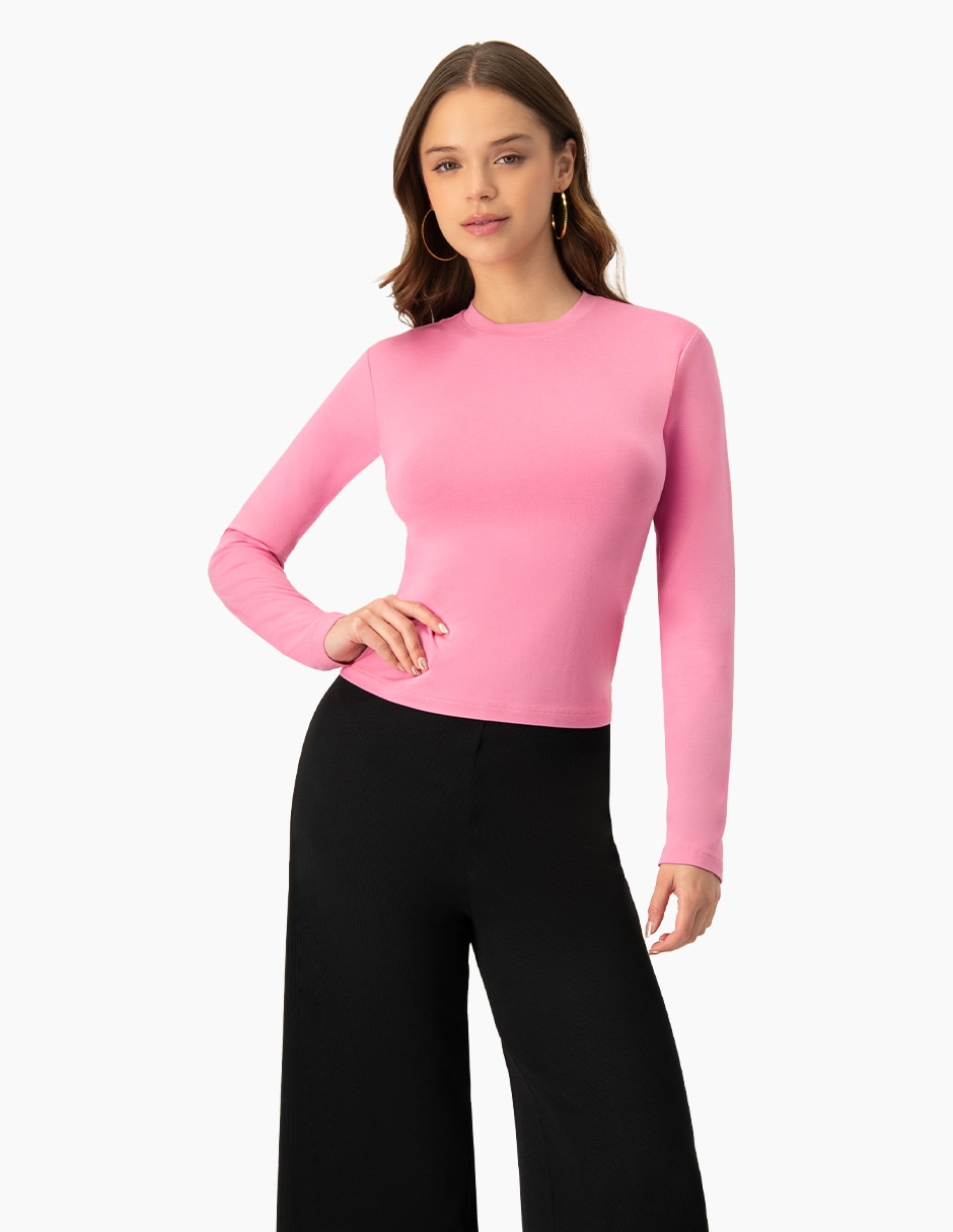 Playera manga larga cuello redondo para mujer Playera manga larga cuello redondo para mujer