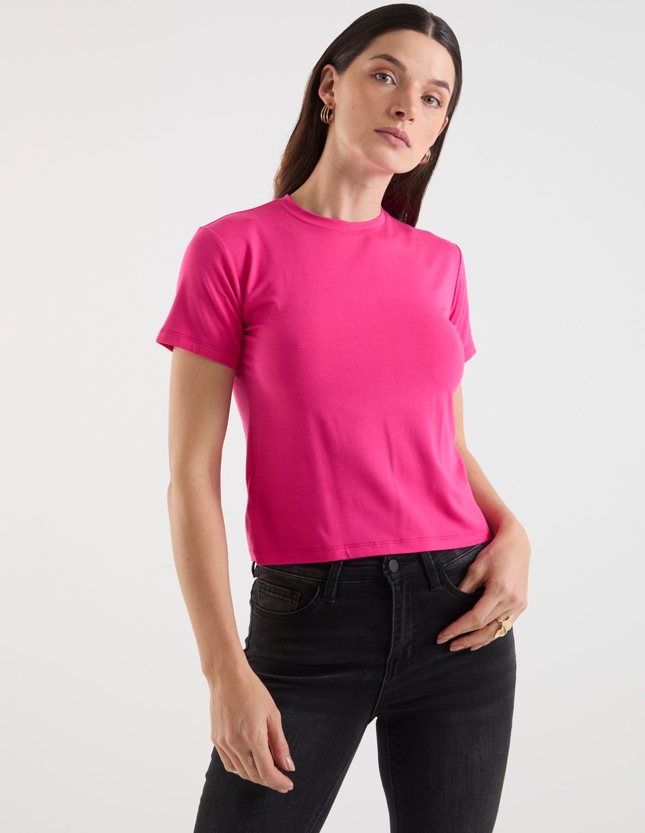 Playera manga corta cuello redondo para mujer