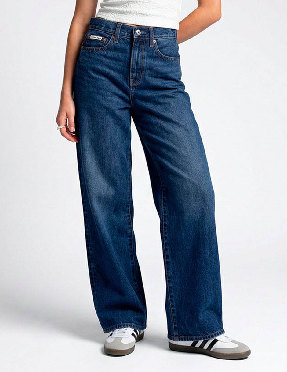 Jeans wide leg cintura media para mujer