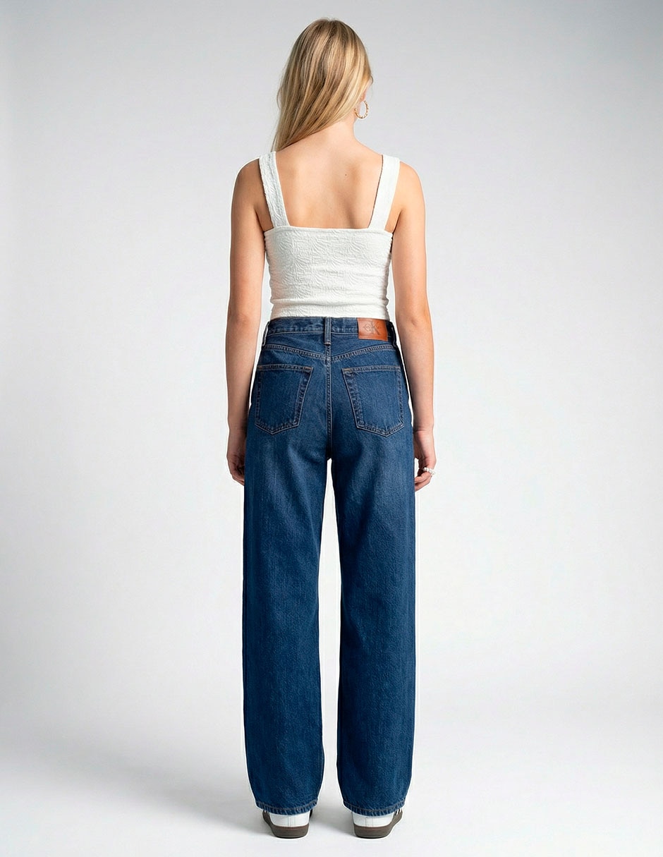 Jeans wide leg cintura media para mujer 2