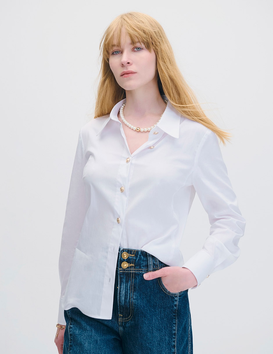 Blusa camisera manga larga para mujer
