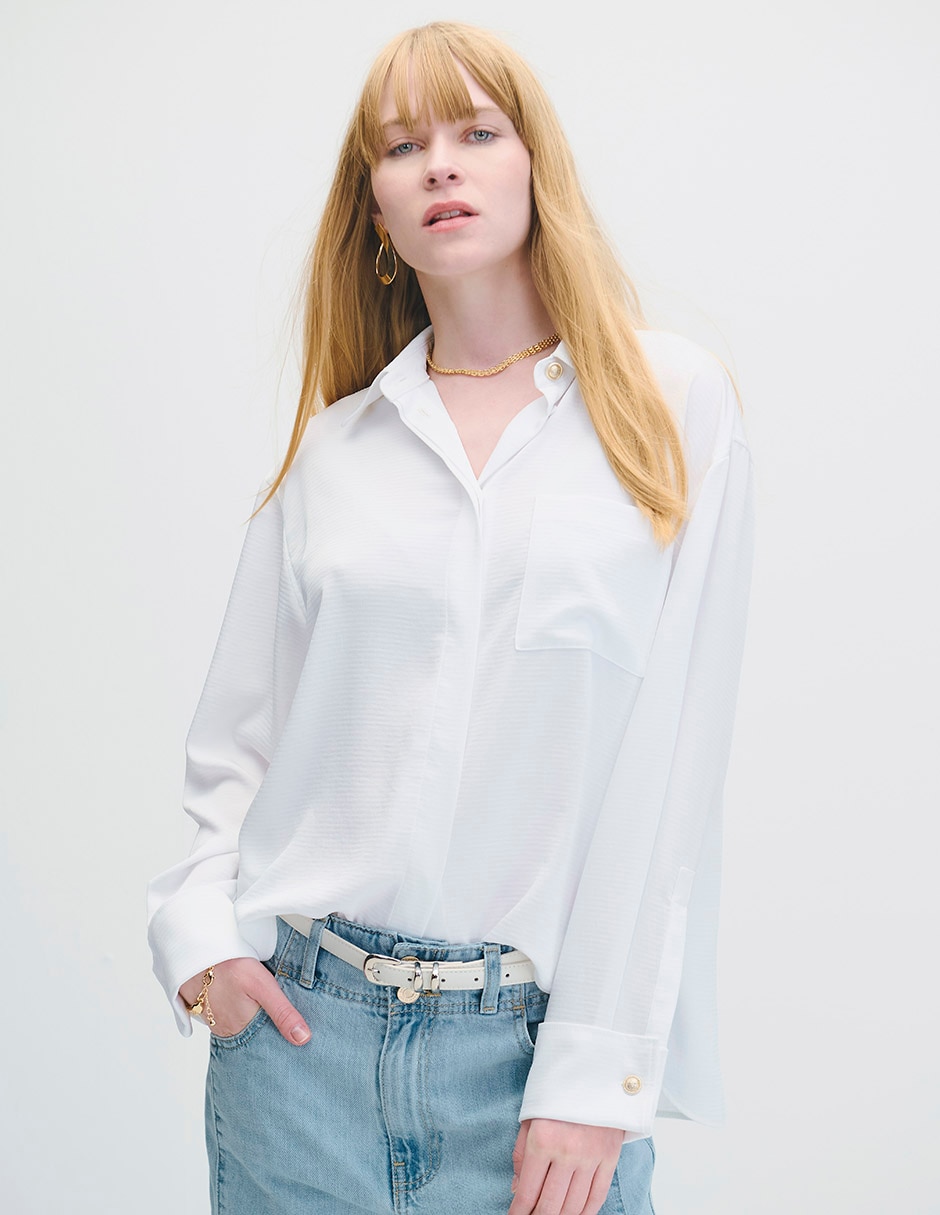 Blusa camisera manga larga para mujer