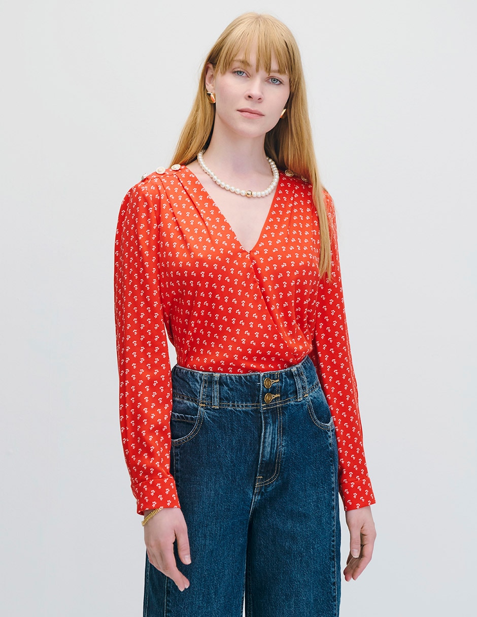 Blusa envolvente manga larga para mujer