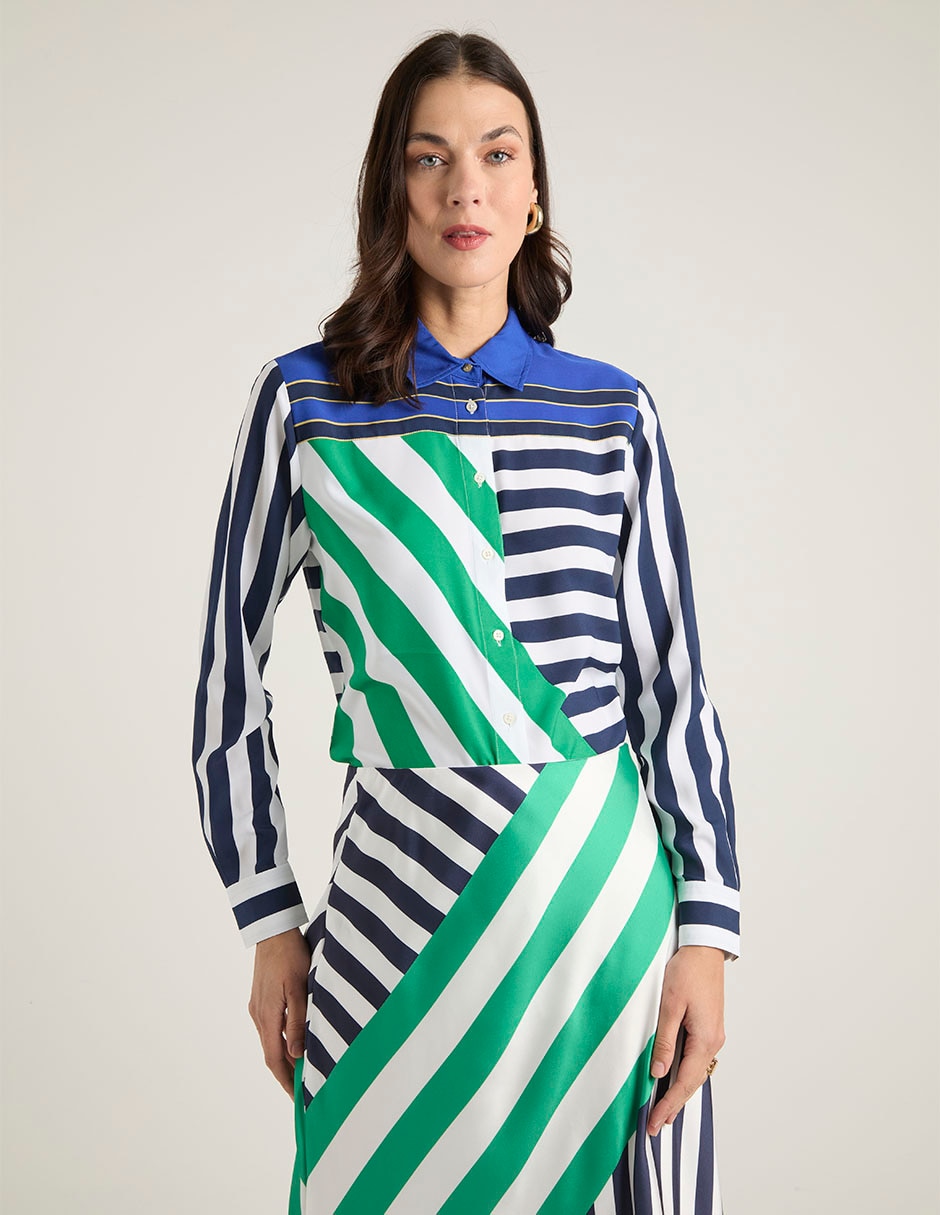 Blusa camisera manga larga para mujer