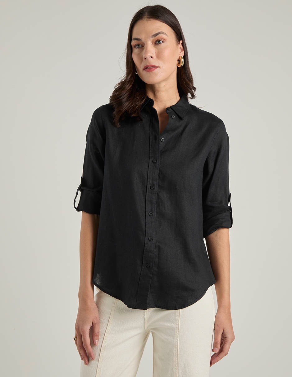Blusa camisera Lauren Petite manga larga para mujer