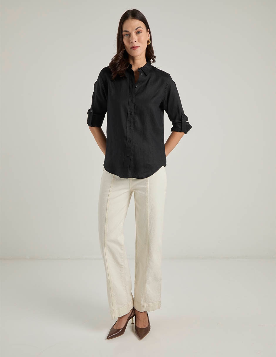 Blusa camisera Lauren Petite manga larga para mujer