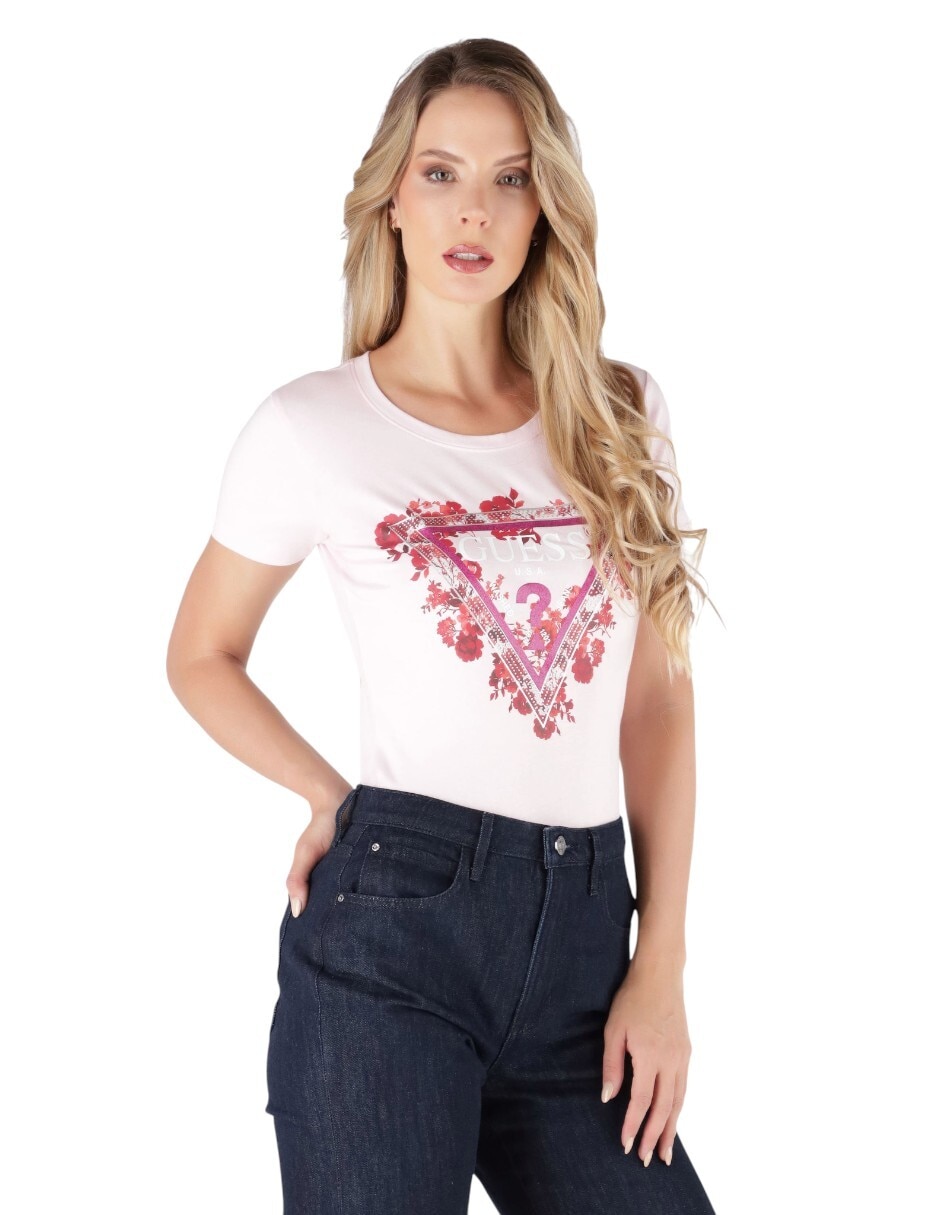 Playera manga corta cuello redondo para mujer