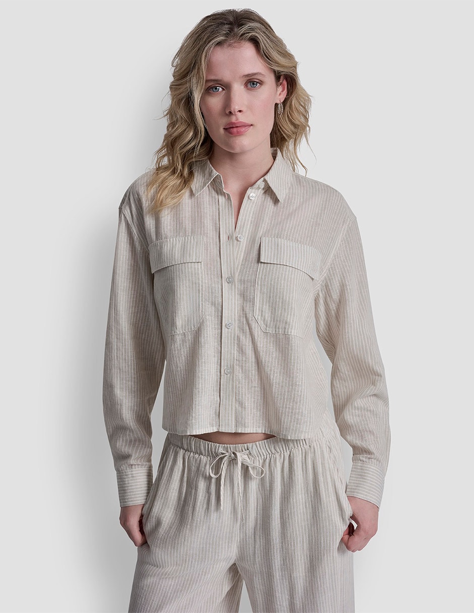 Blusa camisera manga larga para mujer