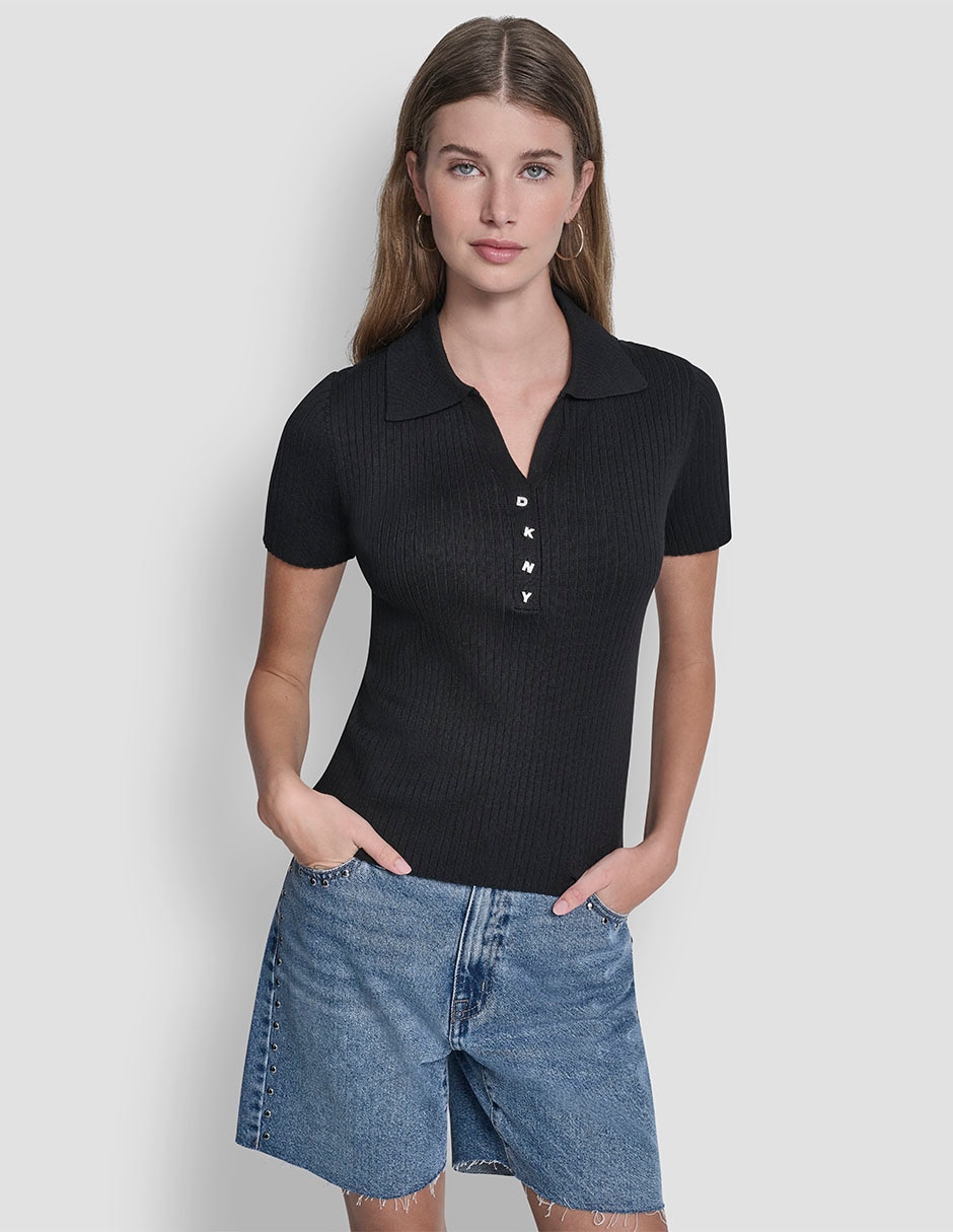 Top cuello camisero escote V