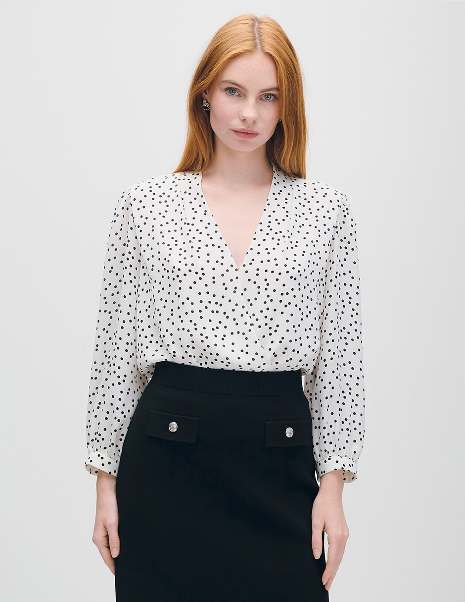 Blusa envolvente Azur manga larga para mujer