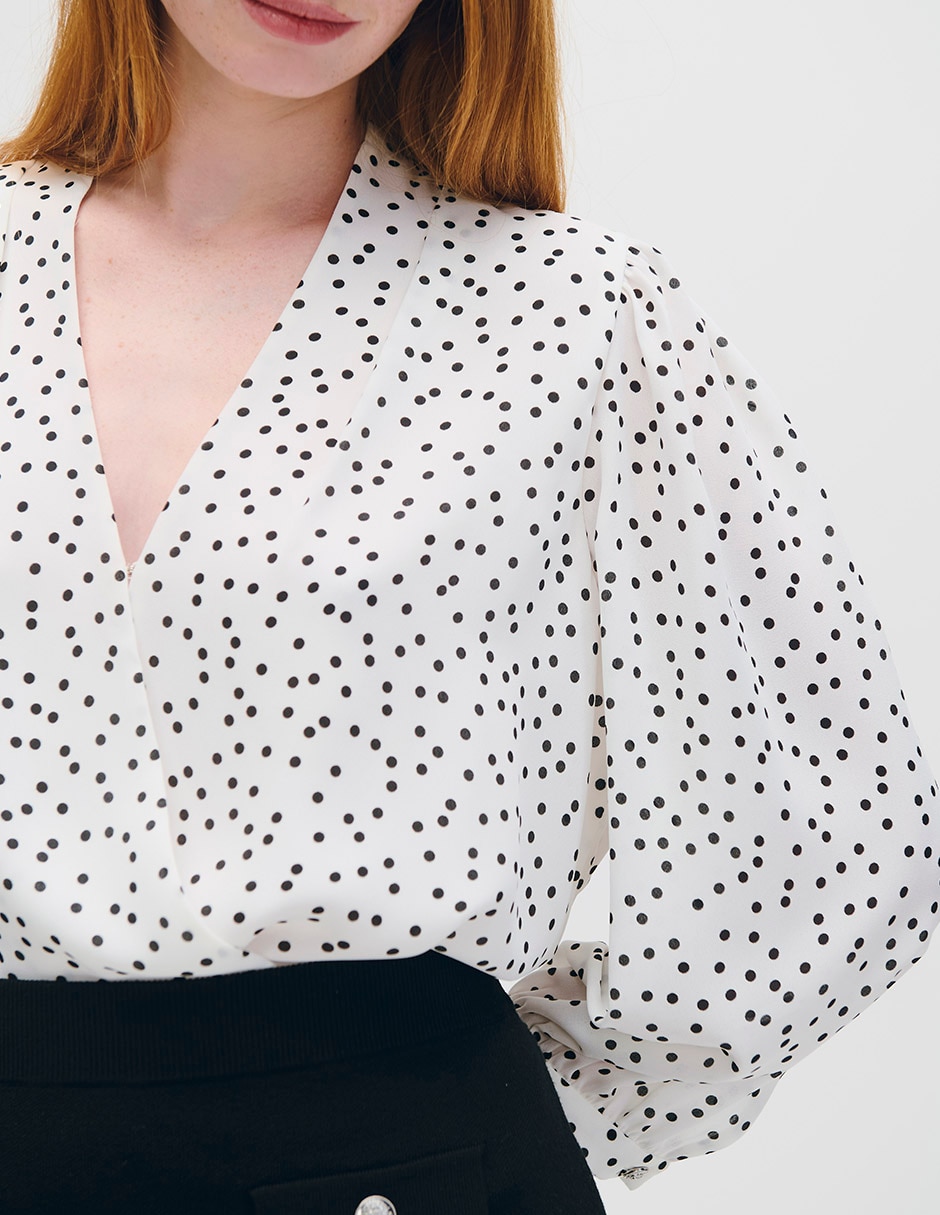 Blusa envolvente Azur manga larga para mujer 4
