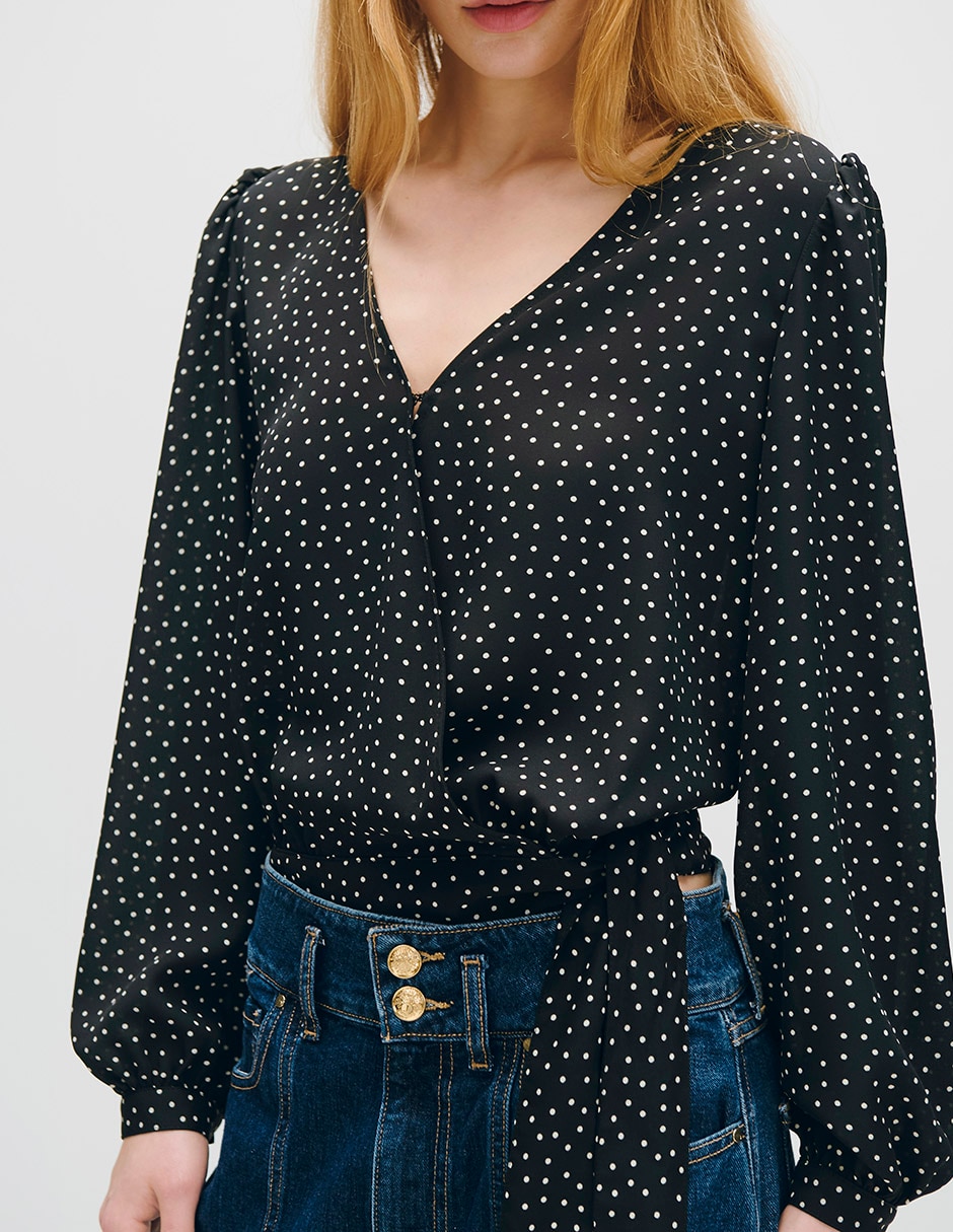 Blusa envolvente Azur manga larga para mujer 4