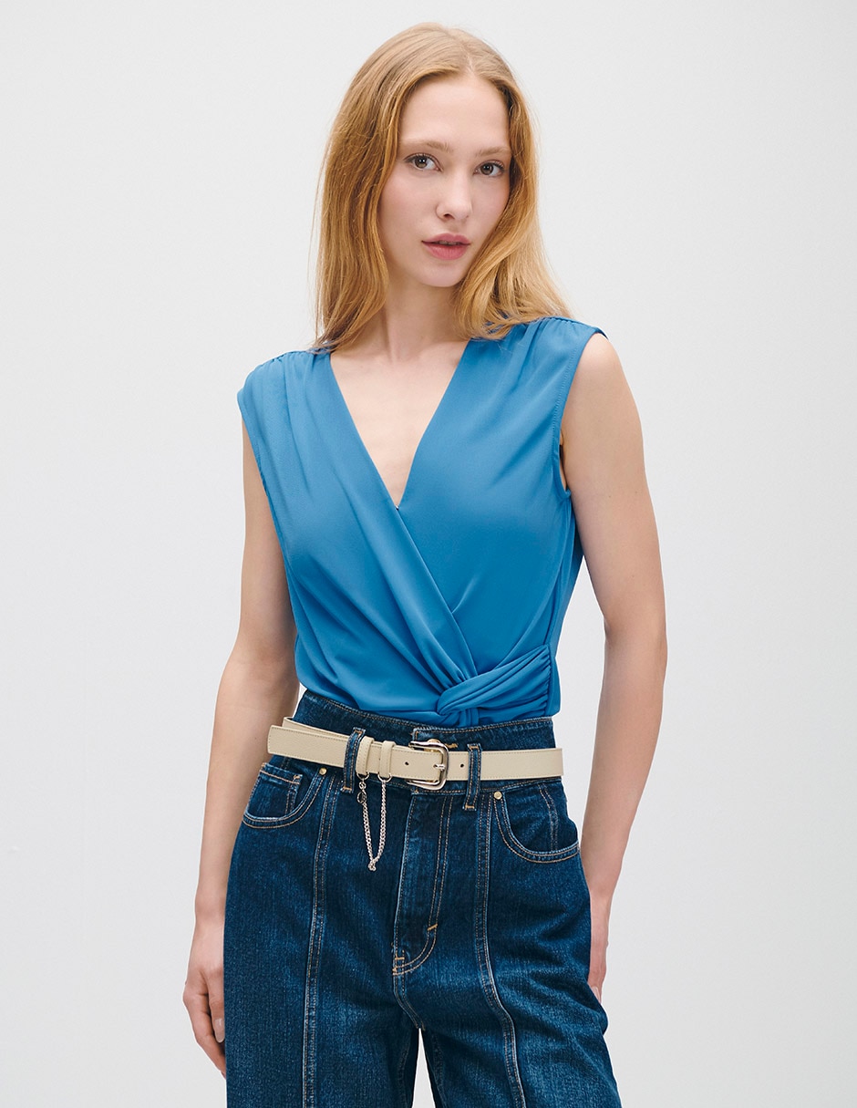 Blusa envolvente Azur sin manga para mujer