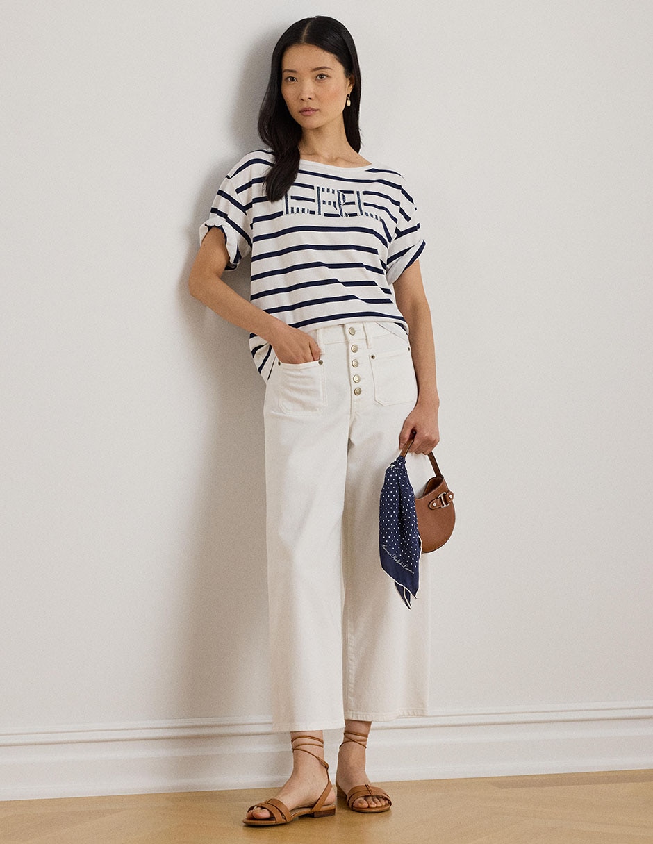 Blusa Lauren Petite manga al codo para mujer