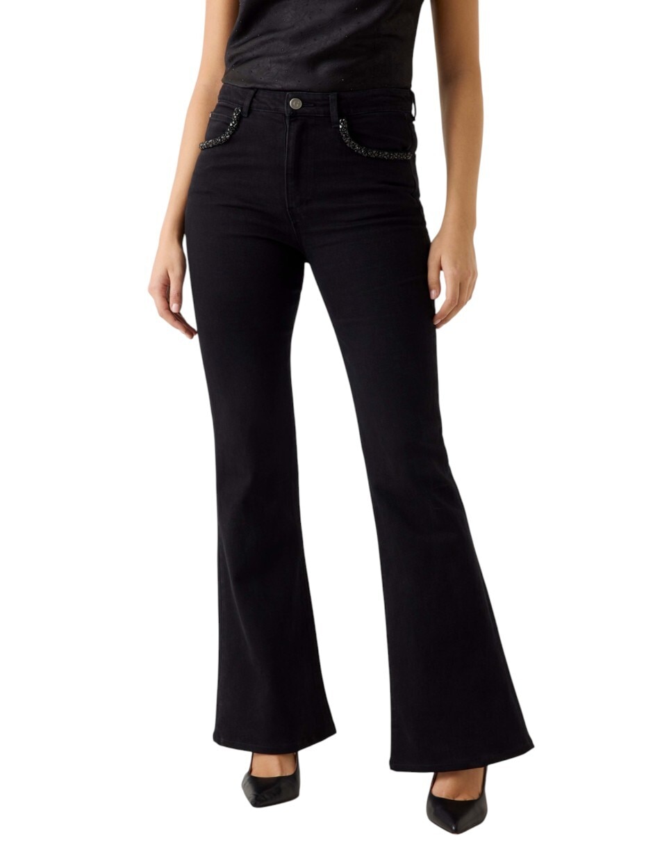 Jeans flare a la cintura para mujer
